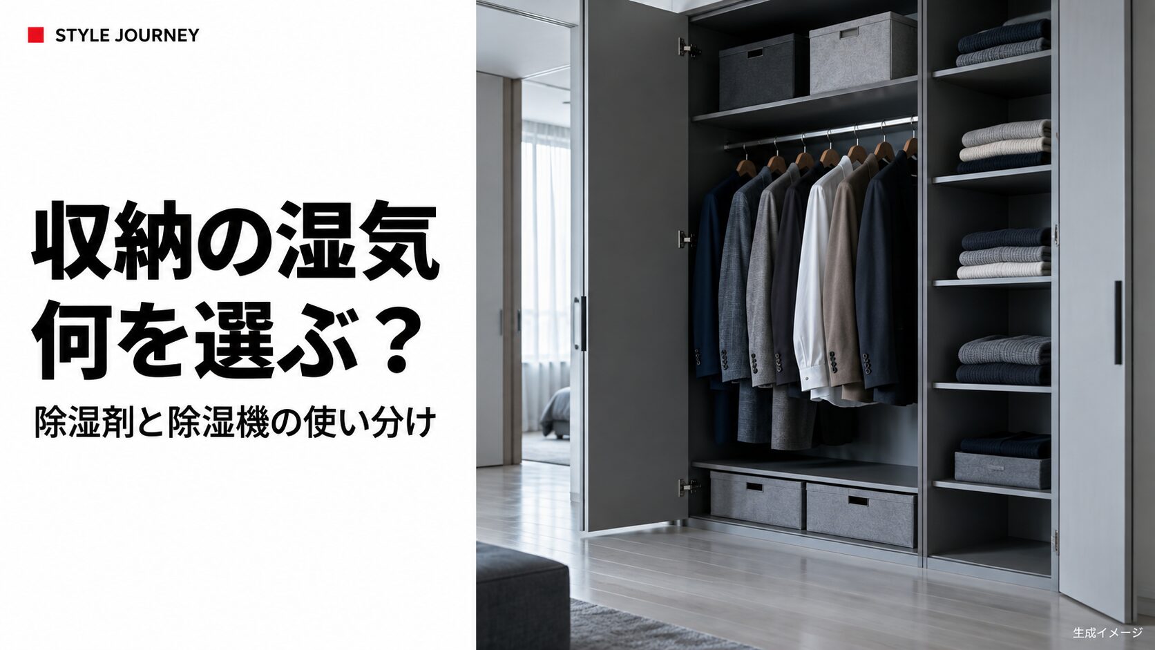 クローゼットの湿気対策。収納したジャケットとニットの生成イメージ