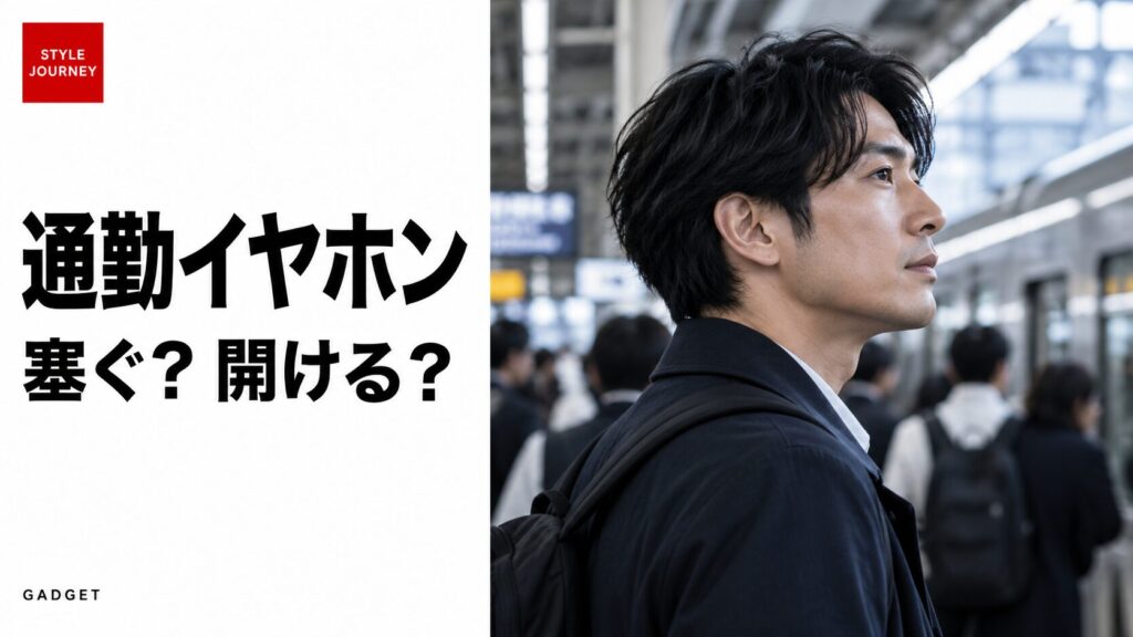 通勤イヤホンの選び方。駅に立つ人物の生成イメージ