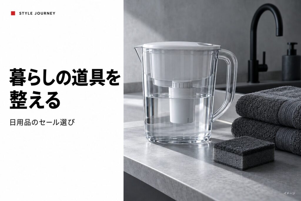浄水とタオルのある暮らしの生成イメージ